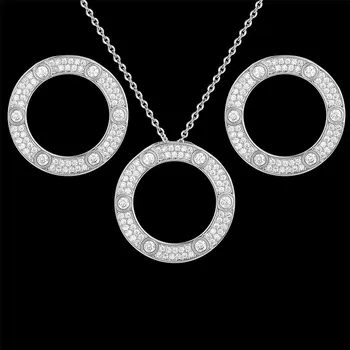 Lanruisha Geometrică colier și Cercei Set Bijuterii cu zirconiu încrustat pandantive rotunde pentru nunta bijuterii de moda cel mai frumos cadou