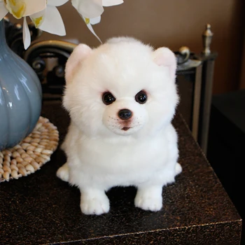 Plus Pomeranian Câine Papusa Simulare Câine Animal De Pluș Jucării Super Realist Câine Jucărie Pentru Iubitorii De Animale De Companie De Lux Decor Acasă Albă Ca Zăpada