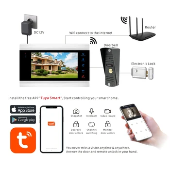 Doornanny Video Interfon Cu sistem de Blocare Pentru Acasă Apartament de la Distanță RFID Blocare de uz Casnic Sistem de Control Acces Kit Tuya Smart Lock Bell