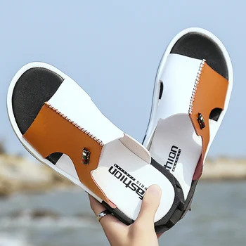 Hot Sandale Barbati Papuci de Vara 2019 Moda Peep Toe PU Flip-Flops Pantofi de sex Masculin în aer liber, Non-alunecare Plat Plajă, Tobogane de Dimensiuni Mari 38-46