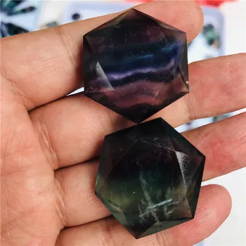 Naturale fluorit curcubeu hexagonale cristal bijuterie disc meditație de vindecare chakra lustruire cristal bijuterie disc decor acasă