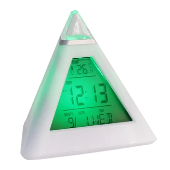 Tri-unghi Piramida Timp De 7 Culoare Schimbare LED-uri de Alarmă Digital LCD Ceas cu Termometru Noi