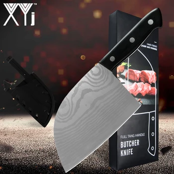 XYj 6.5 Inch Sârb Cuțit De Măcelar Forjate Dezosare, Tocare Laser Damasc Model Cuțit De Bucătărie Full Tang Manual Cu Teaca