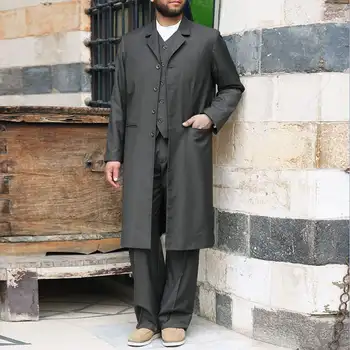 INCERUN 2021 Bărbați Seturi Solid Streetwear Maneca Lunga Single-Breasted Straturi Elastic Talie Pantaloni Elegant Musulman Mens Costum 2 Piese 7