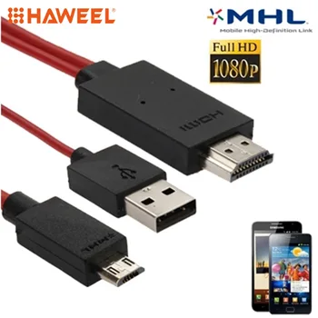 HAWEEL 2m Full HD 1080P Micro USB MHL + Conector USB la HDMI Adaptor HDTV Adapter Cablu Convertor Pentru Galaxy S II / i9100 / i91