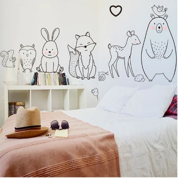 Nordic de desene animate de animale autocolant Perete timid urs fox baby camera pentru copii creative adezive autocolante decor acasă tapet