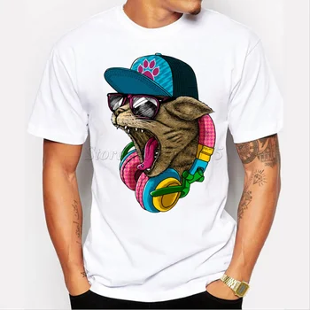2019 New Sosire Moda pentru Bărbați Nebun DJ Cat de Proiectare tricou Cool Topuri cu Maneci Scurte Hipster Tees