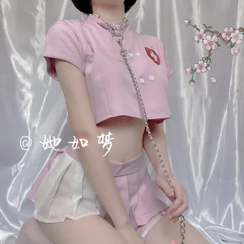 Anime Erotice Asistenta Costume Cosplay Pijama Rochie Mini Bodycon Pălărie Boxeri Babydoll Sleepwear Set Lenjerie Sexy Costum Servitoare