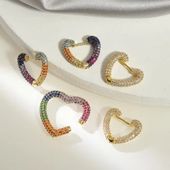 Nou Lux Inima CZ Cercei Calitate Top Ureche Bantă pentru Femei Declarație Boho Microinlay Mici CZ Inima Cercei Moda Bijuterii