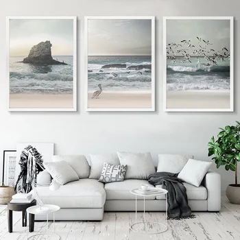 Nordic Decor de Coastă Pictura Peisaj Ocean Arta de Perete Plaja Panza de Postere și de Imprimare tablouri Decorative pentru Camera de zi