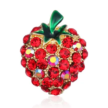 Minunat Cristal Roșu Căpșună Planta Brosa Ace Strălucitoare Stras Friut Flori de Brose pentru Femei Tricou Fete Șal Accesorii