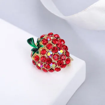 Minunat Cristal Roșu Căpșună Planta Brosa Ace Strălucitoare Stras Friut Flori de Brose pentru Femei Tricou Fete Șal Accesorii