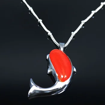 2021 Delfin din Oțel Inoxidabil Roșu Opal Lanț Colier pentru Femei de Culoare Argintie Animale Colier Bijuterii cadenas mujer N2033S4