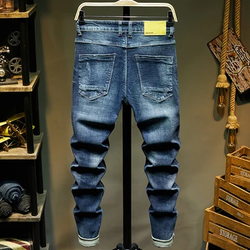 Blugi pentru Barbati Slim Fit de Primăvară și de Toamnă Stretch Denim Albastru Pantaloni Casual sex Masculin Pantaloni Lungi de Înaltă Calitate Marca Jean Homme