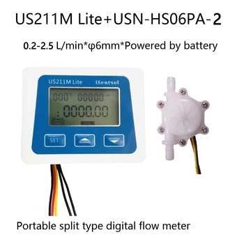US211M Lite Portable Digital debitmetru cu USN-HS06PA 6mm OD barb furtun Senzor de Debit Isentrol Tehnologie