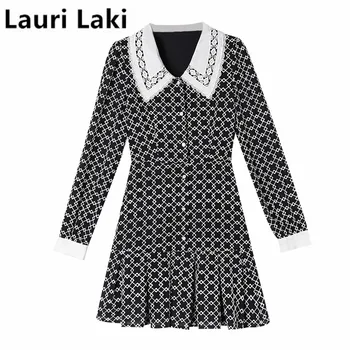 Lauri Laki Nou Elegant a-line Rochie de Petrecere Femei Negru Carouri Doamne de Birou Vintage Maneca Lunga Rochie de Toamna Iarna 2020 Halat