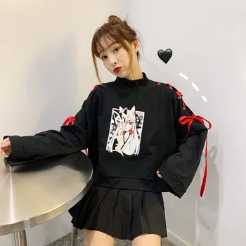 Vara de îmbrăcăminte pentru Femei cosplay Anime fox tipărite cruce panglica Lolita Fete T-shirt harajuku Top primăvară fusta hanorace
