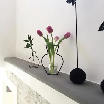 Vaza abstracte linii Negre minimalist abstract fier vaza de flori uscate vaza rafturi Nordic ornamente florale
