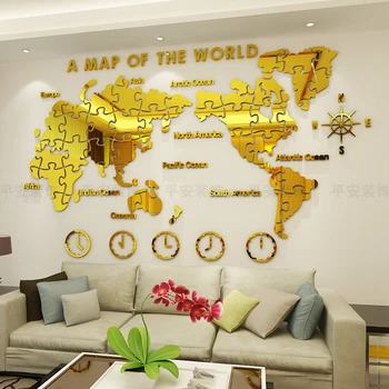 Harta lumii Autocolante de Perete de sine a aderat la birou sau acasă decorare fundal acrilic decorativ negru argintiu auriu pictura
