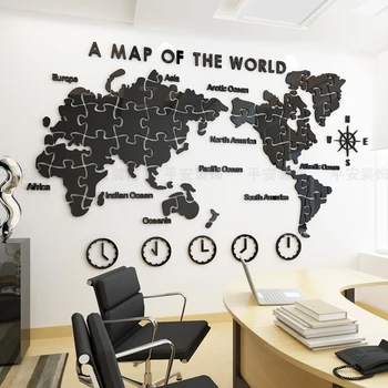 Harta lumii Autocolante de Perete de sine a aderat la birou sau acasă decorare fundal acrilic decorativ negru argintiu auriu pictura
