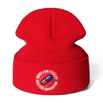 De înaltă Calitate rău pentru educație bună pentru sănătate Casual Căciuli Bărbați Femei Tricotate Pălărie de Iarnă Hip-hop Chelioși Pălărie