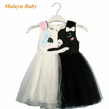 Malayu Fete pentru Copii Printesa Rochie de Vara Noi Bumbac Desene animate Alb-Negru de Două ochiurilor de Plasă de culoare de Moda Copil Ziua de nastere Rochii de Petrecere