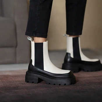 Iarna din Piele Chelsea fund Gros cizme Femei Ghete Confortabile, de calitate, moale Pantofi de Brand Designer Handmade 2020