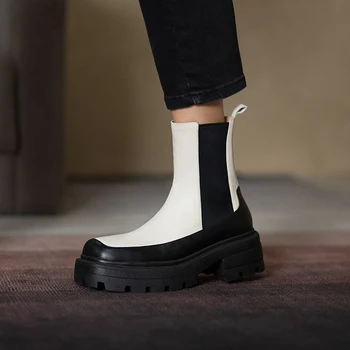 Iarna din Piele Chelsea fund Gros cizme Femei Ghete Confortabile, de calitate, moale Pantofi de Brand Designer Handmade 2020