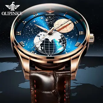 Ceas Automatic Barbati Mecanice Luna Faza Brand de Top OUPINKE de Lux din Piele Impermeabilă Ceas Sapphire Ceasuri reloj hombre