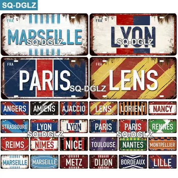 [SQ-DGLZ]Franța Orașul de Înmatriculare Metal Semn de Epocă Placa de Tinichea Semn Decor de Perete Decor pentru Bar PARIS/LYON/MARSEILLE Pavilion Poster