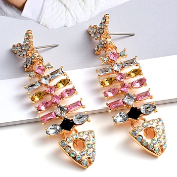 Noul Design De Înaltă Calitate, Cristale De Metal În Formă De Pește Lung Picătură Cercei Cu Pietre Colorate Accesorii Bijuterii Pentru Femei