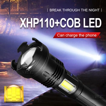LED Lanterna XHP110 + COB Puternic Lanterna led-uri Lanterna Reîncărcabilă usb Lampă de Mână XHP90 Tactice Flash de Lumină 18650 de Vânătoare Lumina