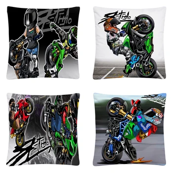 Cascadorii cu motocicleta sport de desene animate model Moale de Pluș Scurt față de Pernă față de Pernă pentru Acasă Canapea Masina Decor Pernă 45X45cm