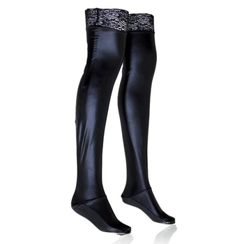 S - XXL Cizme Înalte de Calitate Silicon de Ședere de Până Piele Ciorapi Sexy Negru Dantelă de Top Latex Ciorapi de Dans Pol Clubwear