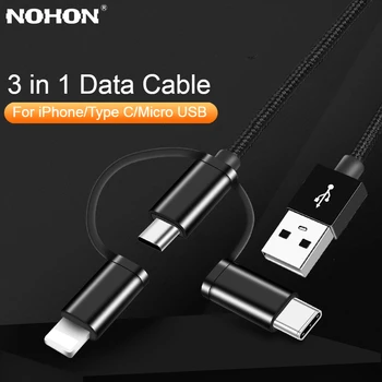 Nohon 3 în 1 Cablu USB pentru iPhone Xiaomi Tip C de Încărcare Rapidă Cablu de Date pentru Huawei Micro USB Cargador de Fulger Încărcător