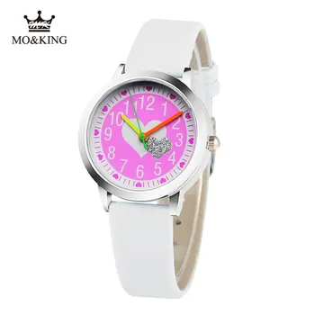 De Vânzare la cald Drăguț Copil Ceasuri Casual Violet Strălucitor Iubesc din Piele Cuarț Ceas Băieți Fete Copii Ceasuri Băieți cu Lumina Încheietura Ceasuri