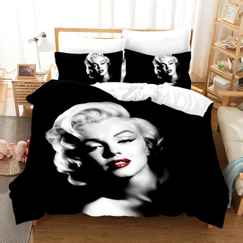 De înaltă Calitate 3D Marilyn Monroe Model de Fular Acoperă cu Capacul Perna Pat Set Negru Carpetă Acopere Stabilit pentru Decor Dormitor