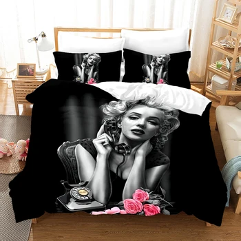 De înaltă Calitate 3D Marilyn Monroe Model de Fular Acoperă cu Capacul Perna Pat Set Negru Carpetă Acopere Stabilit pentru Decor Dormitor