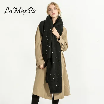 LaMaxPa 2018 Noua Moda De Iarnă Solid Perla Eșarfă Pentru Femei/Doamna Cald Lână Pashmina Șaluri Pentru Rochie De Cașmir De Sex Feminin Împachetări Pelerine