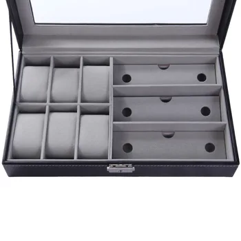 PU Piele 6+3 Grile Ceas cutie Suport Depozitare Ochelari Organizatorii Sicriu de Bijuterii Titularul de Afișare Recipient Cadouri de Lux 2020