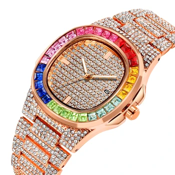 Bărbați Ceas Hip Hop De Gheață Afară De Culoare De Aur Cuarț Ceas De Lux Plin De Diamante Ceasuri Rotunde Din Oțel Inoxidabil Ceas De Bijuterii Cadou