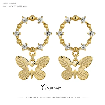 Yhpup kpop Fluture Legăna Cercei pentru Femeile Rafinate Bling Cubic Zirconia Temperament Cercei Bijuterii Bijoux Femme 2020