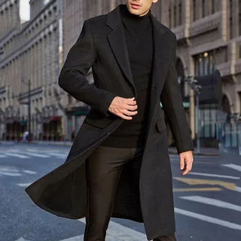 Toamna Și Iarna Solid Windbreaker Jacket 2020 Nouă Bărbați Haina De Moda Lung Trenci Haine De Rever Afaceri Palton Hanorac