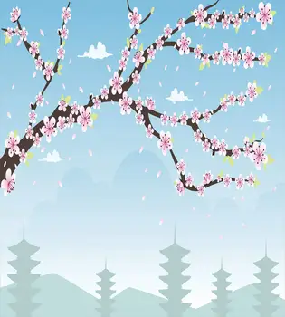 Flori Peisaje Carpetă Acopere Set Floare De Cires Japonez Ramuri A 3-Bucata De Pat Set Pal, Albastru Pal, Spumă De Mare Gri Inchis