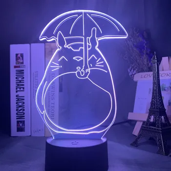 HYJapanese Anime Vecinul Meu Totoro Deschide O Umbrelă Dormitor Lumina de Noapte Led Lampa 3D Iluzia de Lumină pentru Fete Copii Cadou de Ziua de nastere