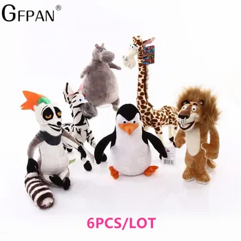 GFPAN 6pcs/set Super Calitate Ridicata Madagascar Jucarii de Plus Leu, Zebra, Girafa, Maimuță, Pinguin Hipopotam Partid Cadouri Pentru Copii Baieti