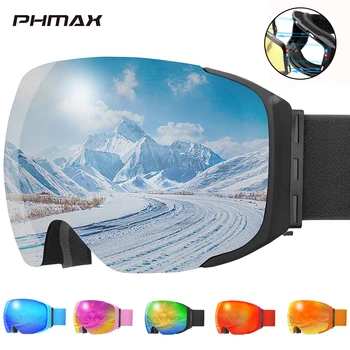 PHMAX Iarna Ochelari de Schi Magnetic Dublu Strat Anti-Ceață de Schi, Ochelari Anti-Orbire Snowboard Ochelari Anti-UV de Protecție Mască de Schi
