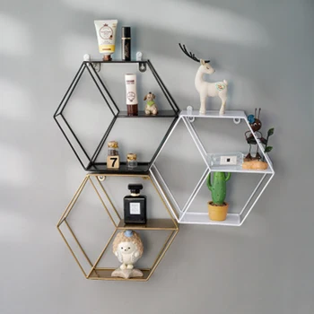 Stil Nordic Metal Decorative Raft rotund Hexagon depozitare suport rack Rafturi de perete Acasă Decorare Ghiveci ornament suport rack