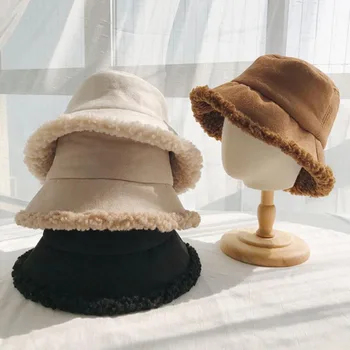 Doit Femei piele de Căprioară Găleată pălărie coreean solid pescuit Pălării de sex Feminin iarna cald Cupluri doamna fete pălărie de pescar