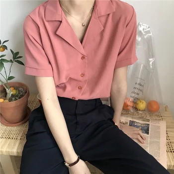 Moda Scurt Maneca V Gat Birou Doamnă Cămașă Albă Topuri Retro Shirt pentru Femei Simple, Solide Bluza de Vara Blusas Femininas 10166